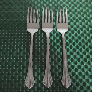 Oneida BANCROFT Salad Forks Set Lot of 3 Stainless Flare Tip Ridged Glossy USA